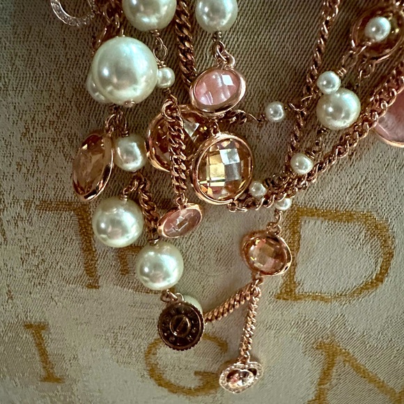 Brilliant HENRI BENDEL Multi Strand Necklace Rose Gold Swarovski Dangles EUC - Picture 8 of 16